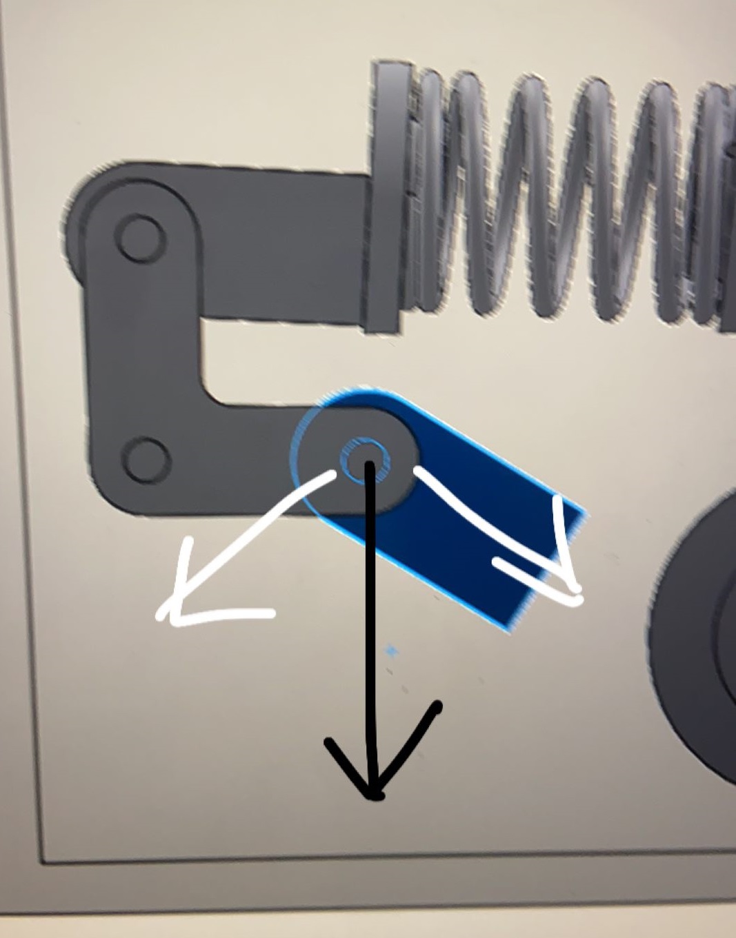 Therefore, we added a box to restrict the
						movement. We realized that the arm still has to move sideways slightly because of the crank
						movement, so we left some additional space for it to be able to move around slightly.