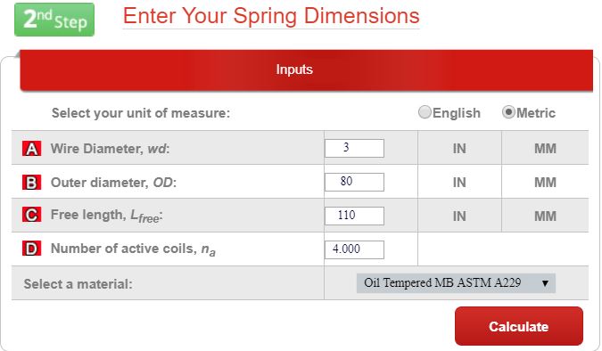 Spring Calculator - dimensions